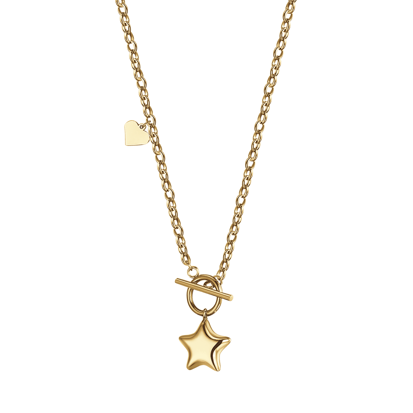 COLLIER EN ACIER DORÉ POUR FEMMES AVEC ÉTOILE ET COEUR