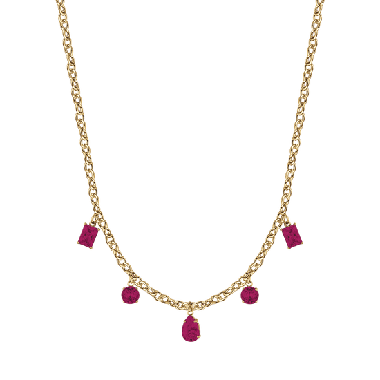 COLLIER FEMME EN ACIER DORÉ IP AVEC PENDENTIFS EN CRISTAUX FUCHSIA