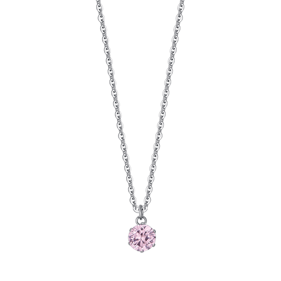 COLLIER FEMME EN ACIER AVEC CRISTAL ROSE