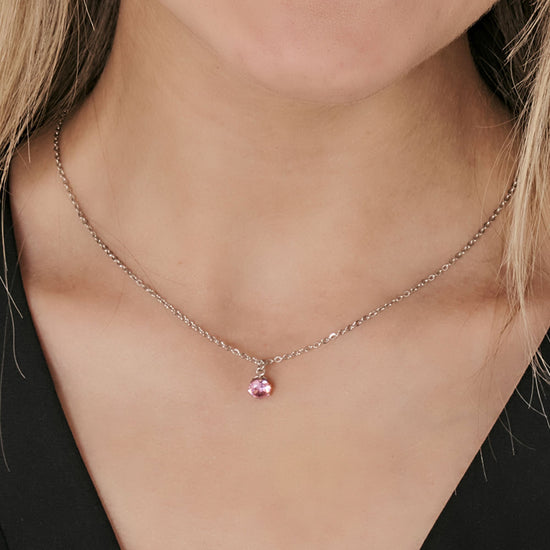 COLLIER FEMME EN ACIER AVEC CRISTAL ROSE