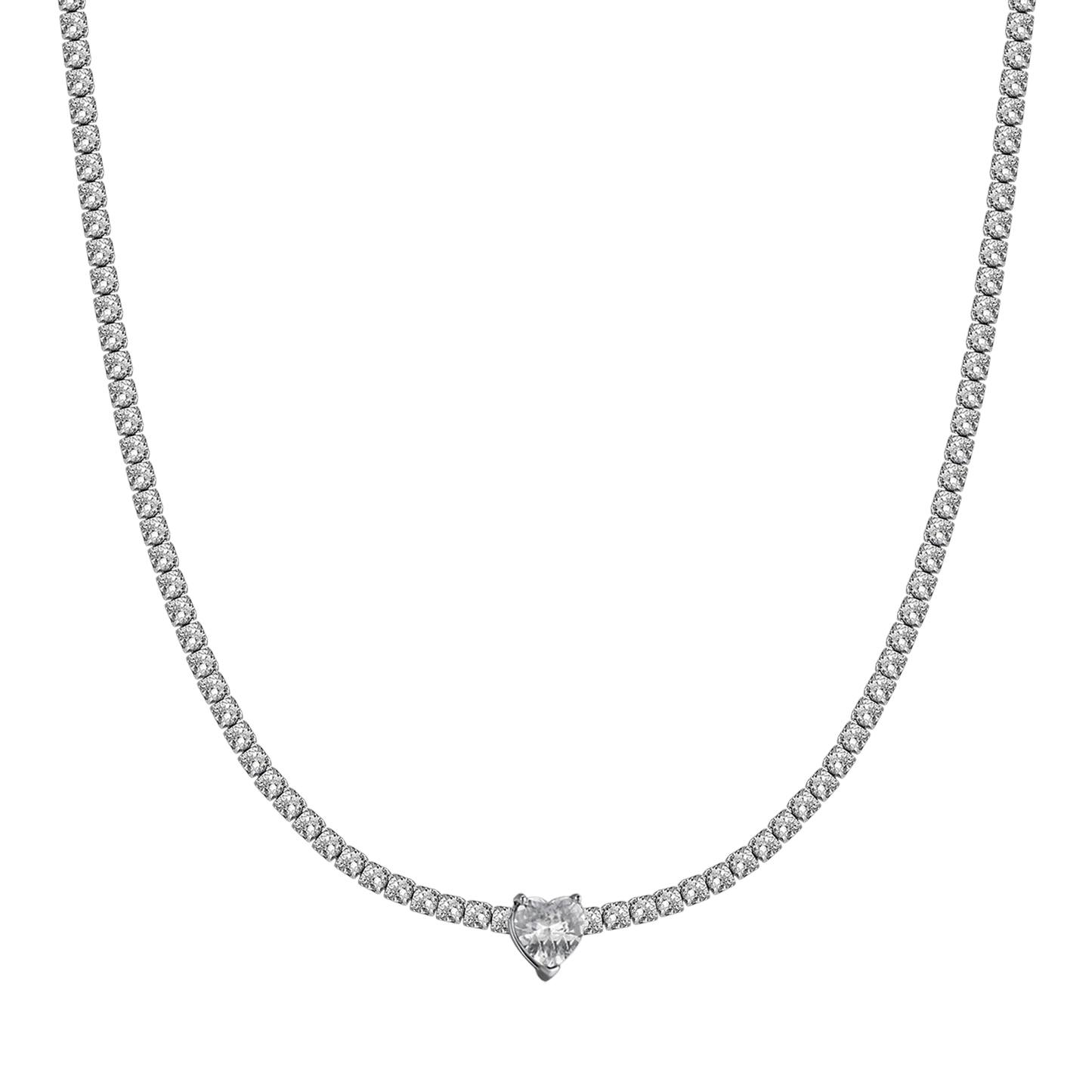 COLLIER EN ACIER POUR FEMMES AVEC CRISTAUX BLANCS ET CŒUR EN CRISTAL