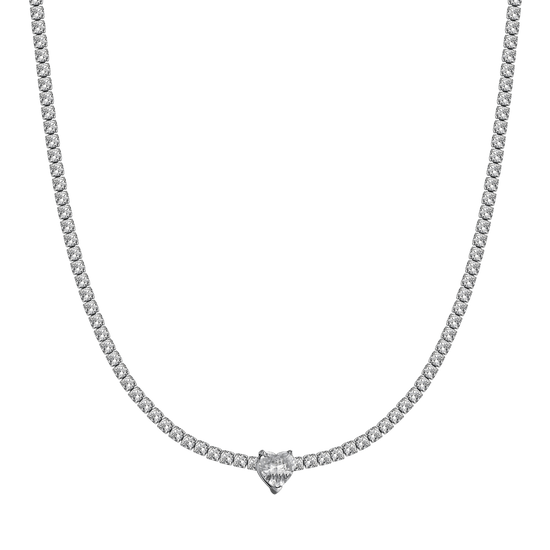 COLLIER EN ACIER POUR FEMMES AVEC CRISTAUX BLANCS ET CŒUR EN CRISTAL