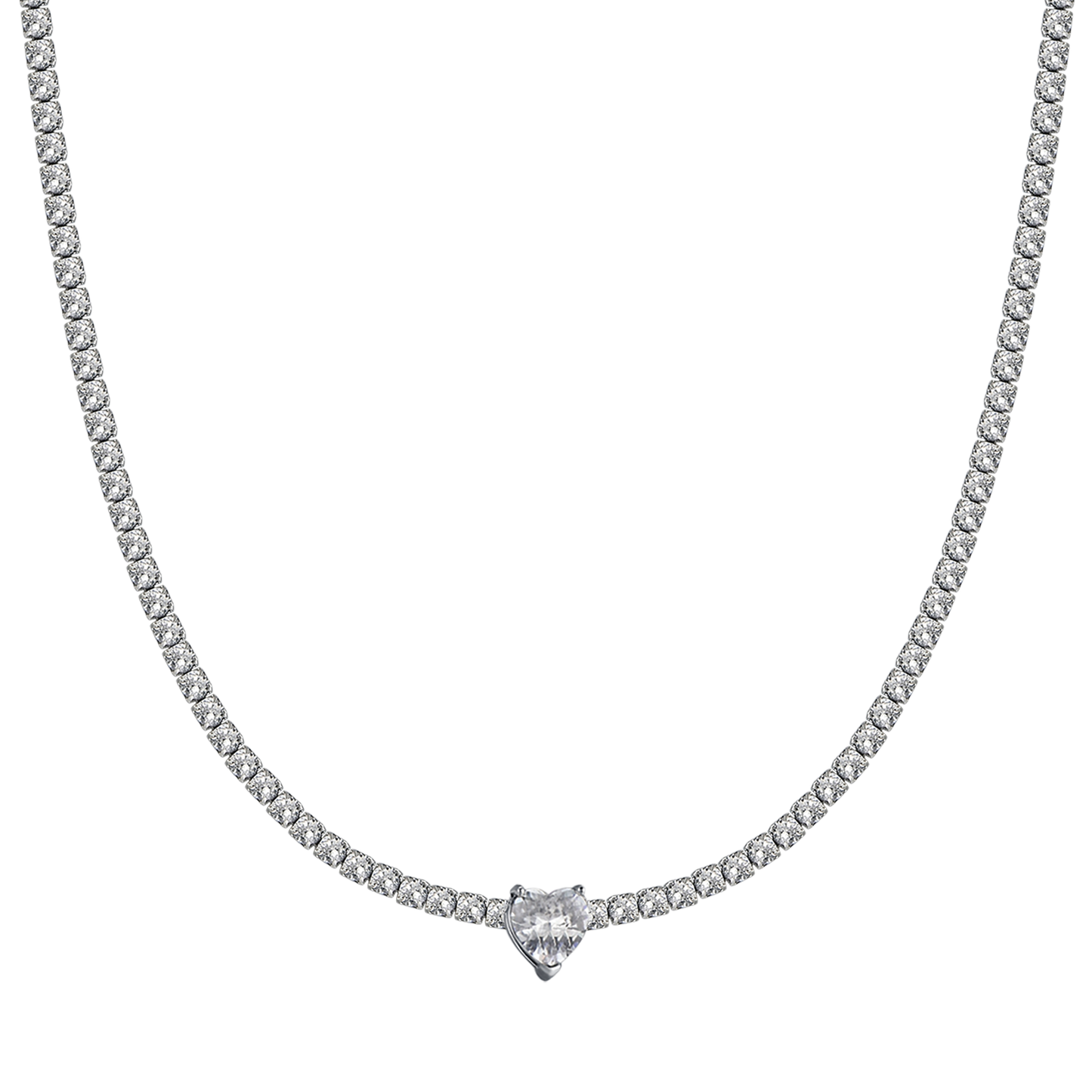 COLLIER EN ACIER POUR FEMMES AVEC CRISTAUX BLANCS ET CŒUR EN CRISTAL