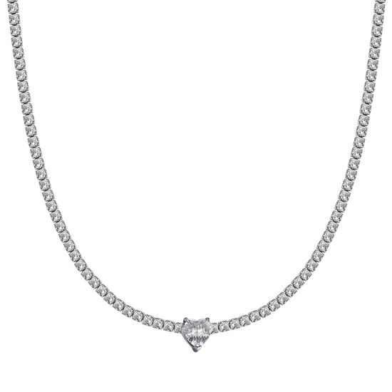 COLLIER EN ACIER POUR FEMMES AVEC CRISTAUX BLANCS ET CŒUR EN CRISTAL