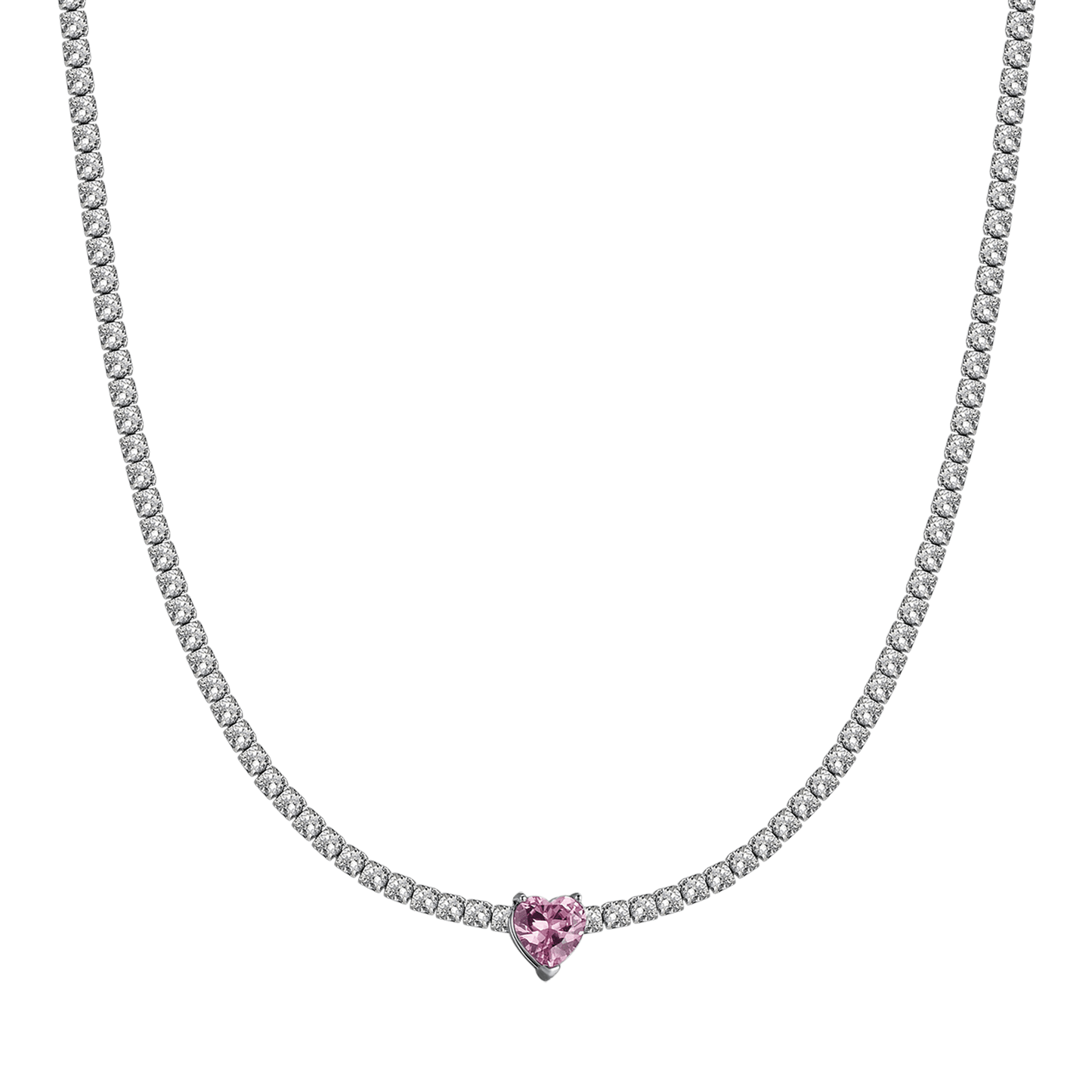 COLLIER EN ACIER POUR FEMMES AVEC CRISTAUX BLANCS ET CŒUR EN CRISTAL