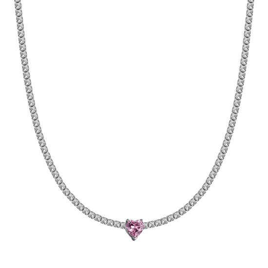 COLLIER EN ACIER POUR FEMMES AVEC CRISTAUX BLANCS ET CŒUR EN CRISTAL