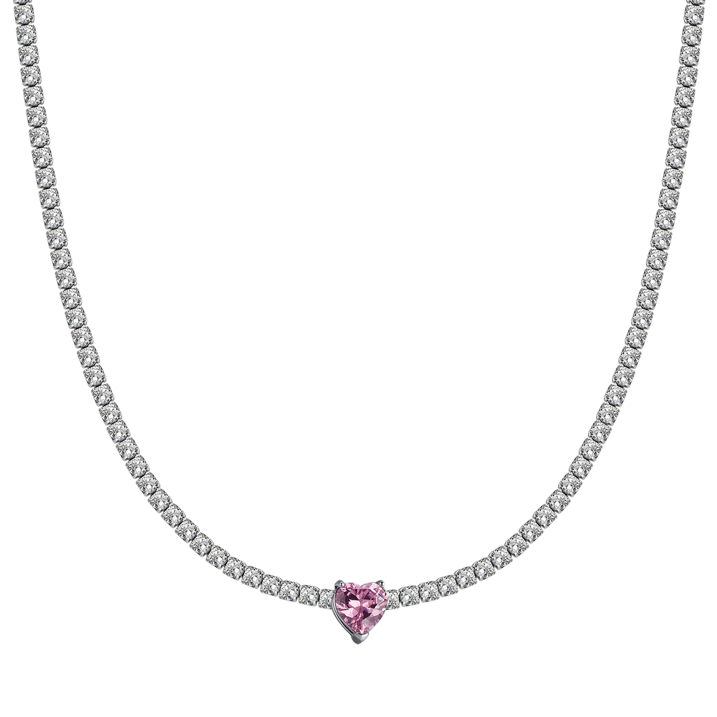 COLLIER EN ACIER POUR FEMMES AVEC CRISTAUX BLANCS ET CŒUR EN CRISTAL