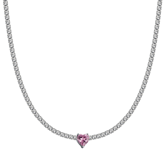 COLLIER EN ACIER POUR FEMMES AVEC CRISTAUX BLANCS ET CŒUR EN CRISTAL