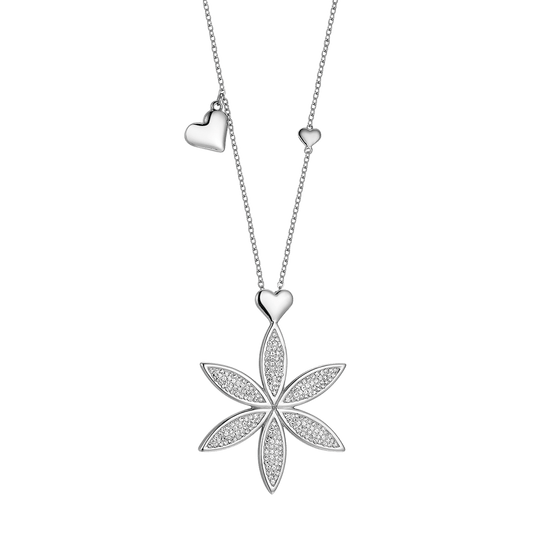 COLLIER LONG EN ACIER POUR FEMMES AVEC FLEUR DE VIE ET COEUR