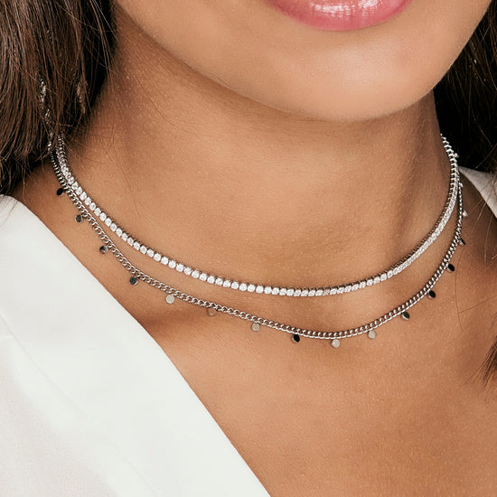 COLLIER POUR FEMME EN ACIER AVEC CRISTAUX BLANCS