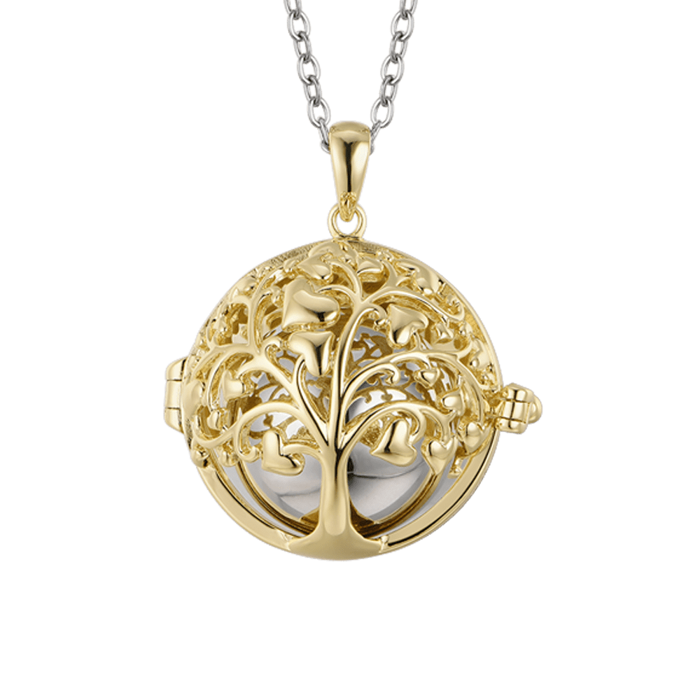 COLLIER D'APPEL D'ANGE EN ACIER AVEC ARBRE DE VIE EN MÉTAL DORÉ IP