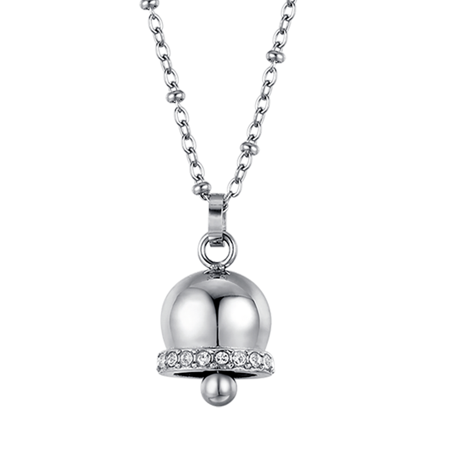 COLLIER FEMME CLOCHE EN ACIER AVEC CRISTAUX BLANCS