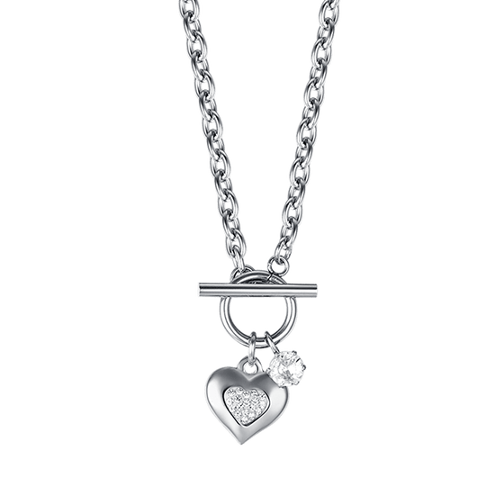 COLLIER CŒUR EN ACIER POUR FEMME AVEC CRISTAUX BLANCS