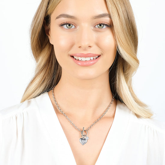 COLLIER CŒUR EN ACIER POUR FEMME AVEC CRISTAUX BLANCS