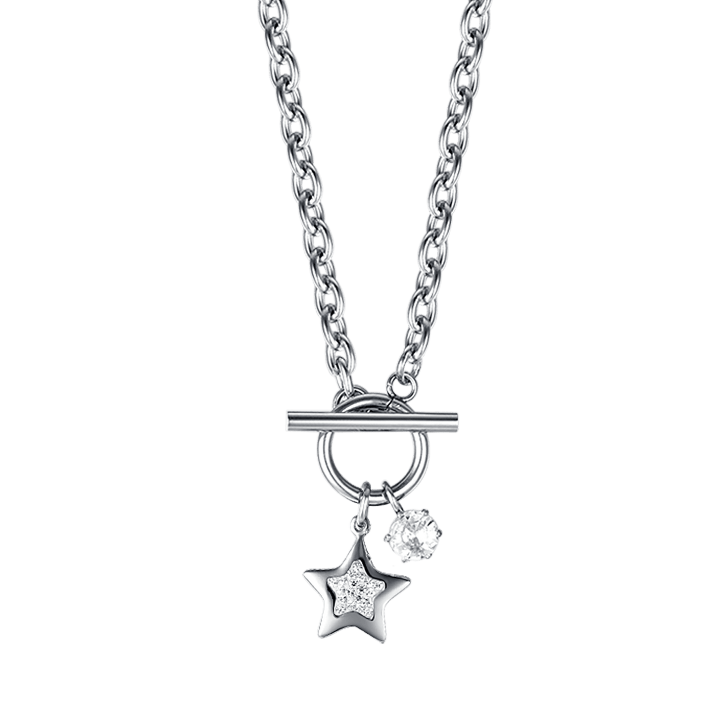 COLLIER ÉTOILE EN ACIER POUR FEMME AVEC CRISTAUX BLANCS