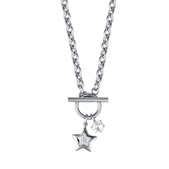 COLLIER ÉTOILE EN ACIER POUR FEMME AVEC CRISTAUX BLANCS