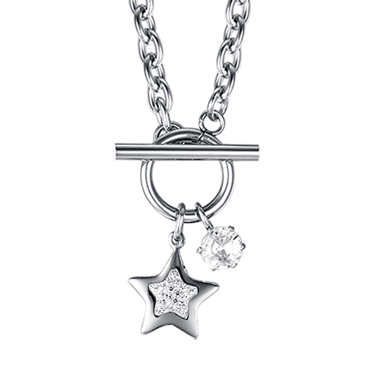 COLLIER ÉTOILE EN ACIER POUR FEMME AVEC CRISTAUX BLANCS