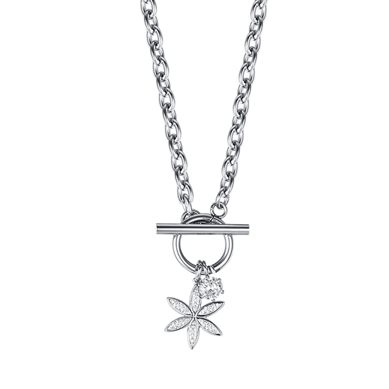 COLLIER FEMME EN ACIER AVEC FLEUR DE VIE AVEC CRISTAUX BLANCS