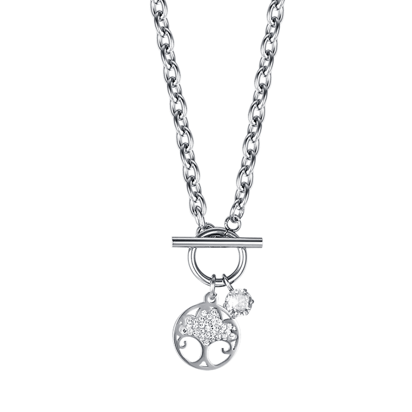 COLLIER EN ACIER POUR FEMMES AVEC ARBRE DE VIE ET CRISTAUX BLANCS