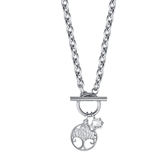 COLLIER EN ACIER POUR FEMMES AVEC ARBRE DE VIE ET CRISTAUX BLANCS