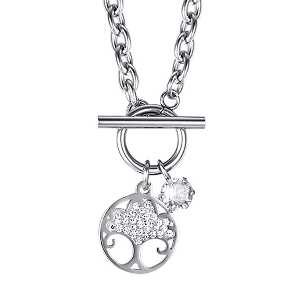 COLLIER EN ACIER POUR FEMMES AVEC ARBRE DE VIE ET CRISTAUX BLANCS