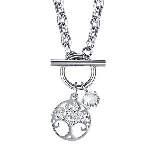 COLLIER EN ACIER POUR FEMMES AVEC ARBRE DE VIE ET CRISTAUX BLANCS