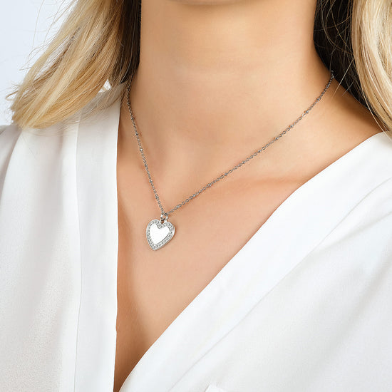 COLLIER CŒUR EN ACIER POUR FEMME AVEC CRISTAUX BLANCS