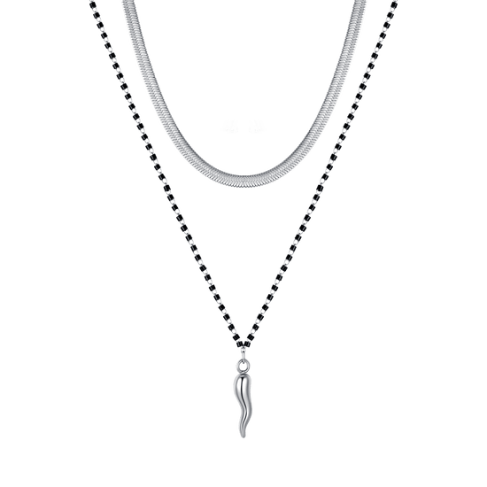 COLLIER POUR FEMME EN ACIER AVEC ÉLÉMENTS EN CORNE ET NOIRS