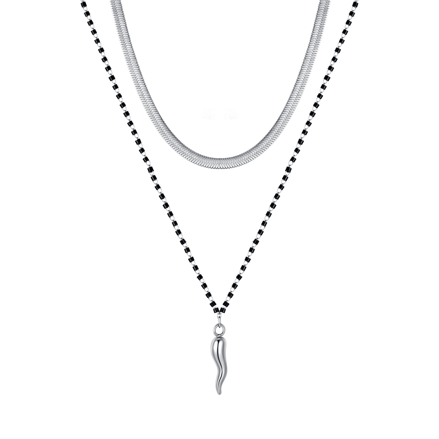 COLLIER POUR FEMME EN ACIER AVEC ÉLÉMENTS EN CORNE ET NOIRS