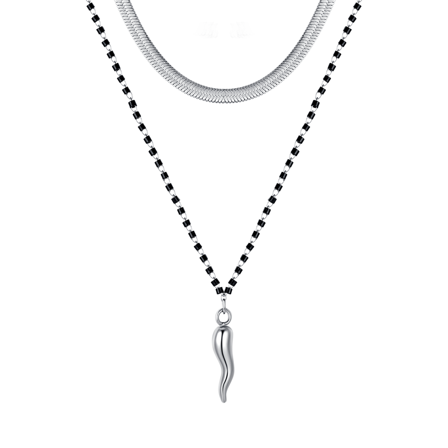 COLLIER POUR FEMME EN ACIER AVEC ÉLÉMENTS EN CORNE ET NOIRS