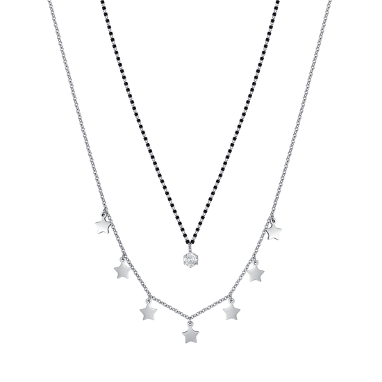 COLLIER POUR FEMME EN ACIER AVEC ÉTOILES, ÉLÉMENTS IP NOIRS ET CRISTAL BLANC