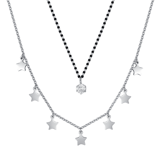 COLLIER POUR FEMME EN ACIER AVEC ÉTOILES, ÉLÉMENTS IP NOIRS ET CRISTAL BLANC