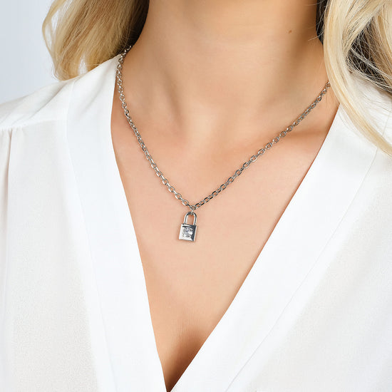 COLLIER FEMME EN ACIER AVEC CADENAS AVEC CRISTAL BLANC