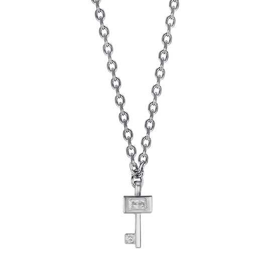 COLLIER CLÉ EN ACIER AVEC CRISTAUX BLANCS