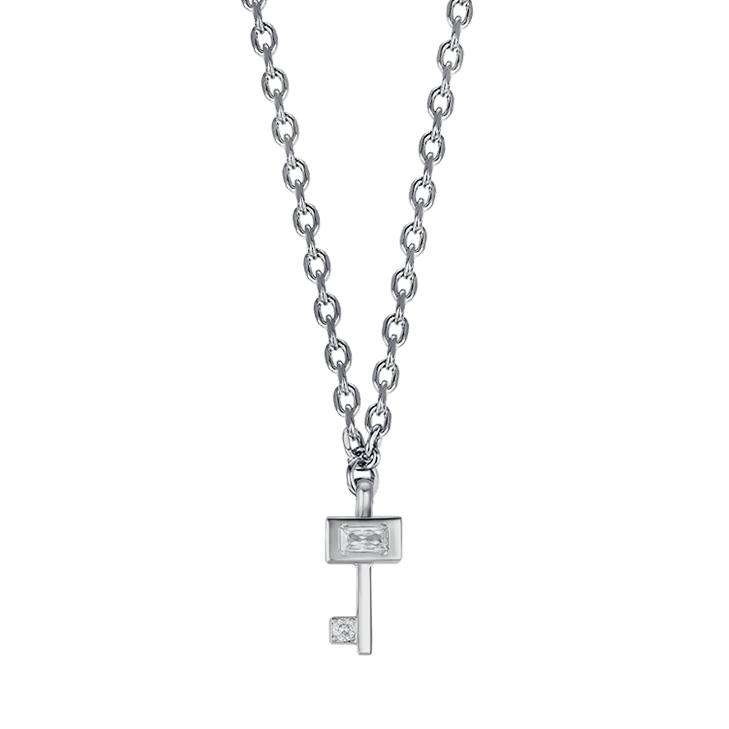 COLLIER CLÉ EN ACIER AVEC CRISTAUX BLANCS