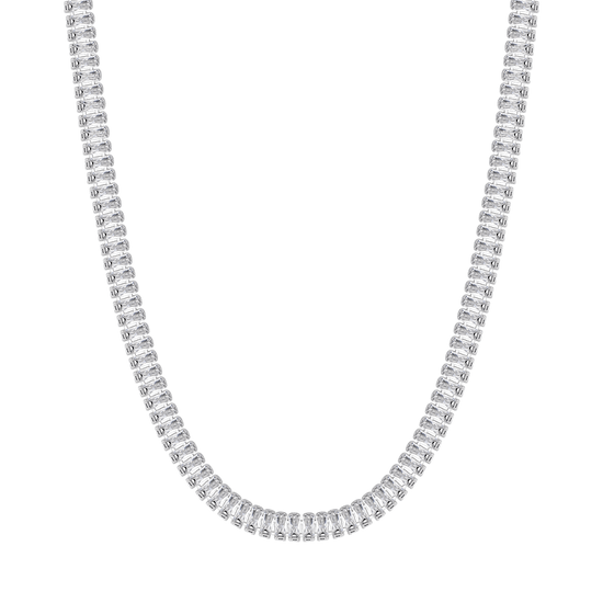 COLLIER TENNIS FEMME EN ACIER AVEC CRISTAUX BAGUETTE BLANCS