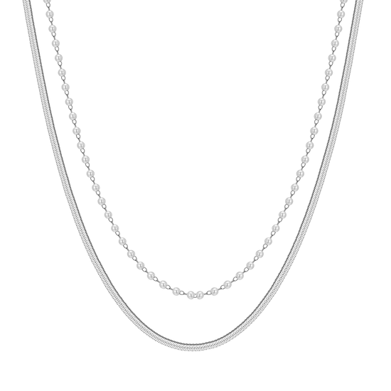 COLLIER FEMME EN ACIER AVEC PERLES BLANCHES