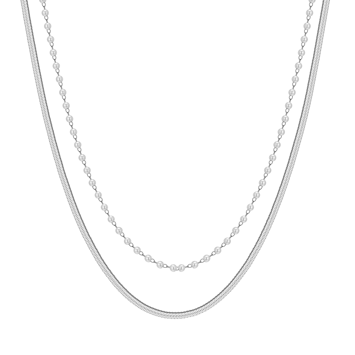 COLLIER FEMME EN ACIER AVEC PERLES BLANCHES