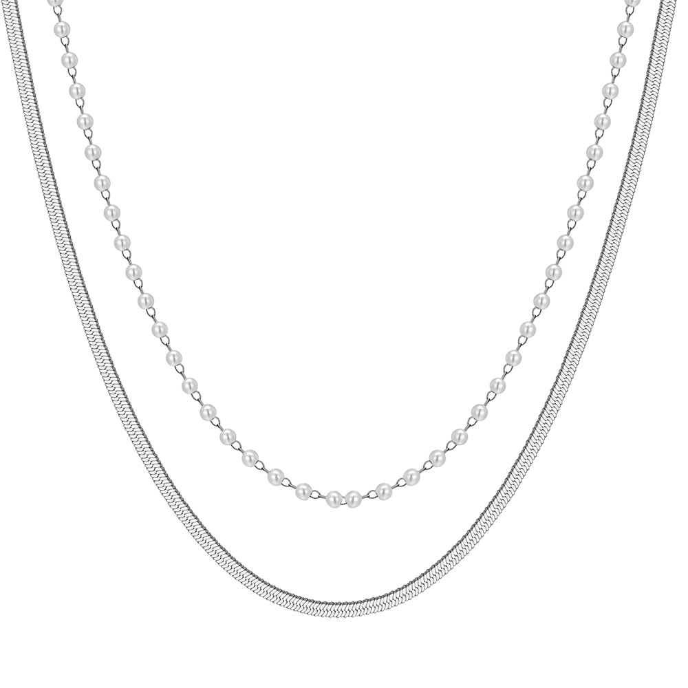 COLLIER FEMME EN ACIER AVEC PERLES BLANCHES