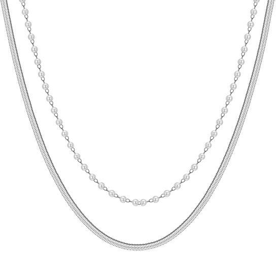 COLLIER FEMME EN ACIER AVEC PERLES BLANCHES