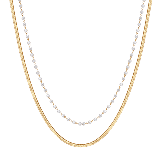 COLLIER FEMME EN ACIER AVEC PERLES BLANCHES