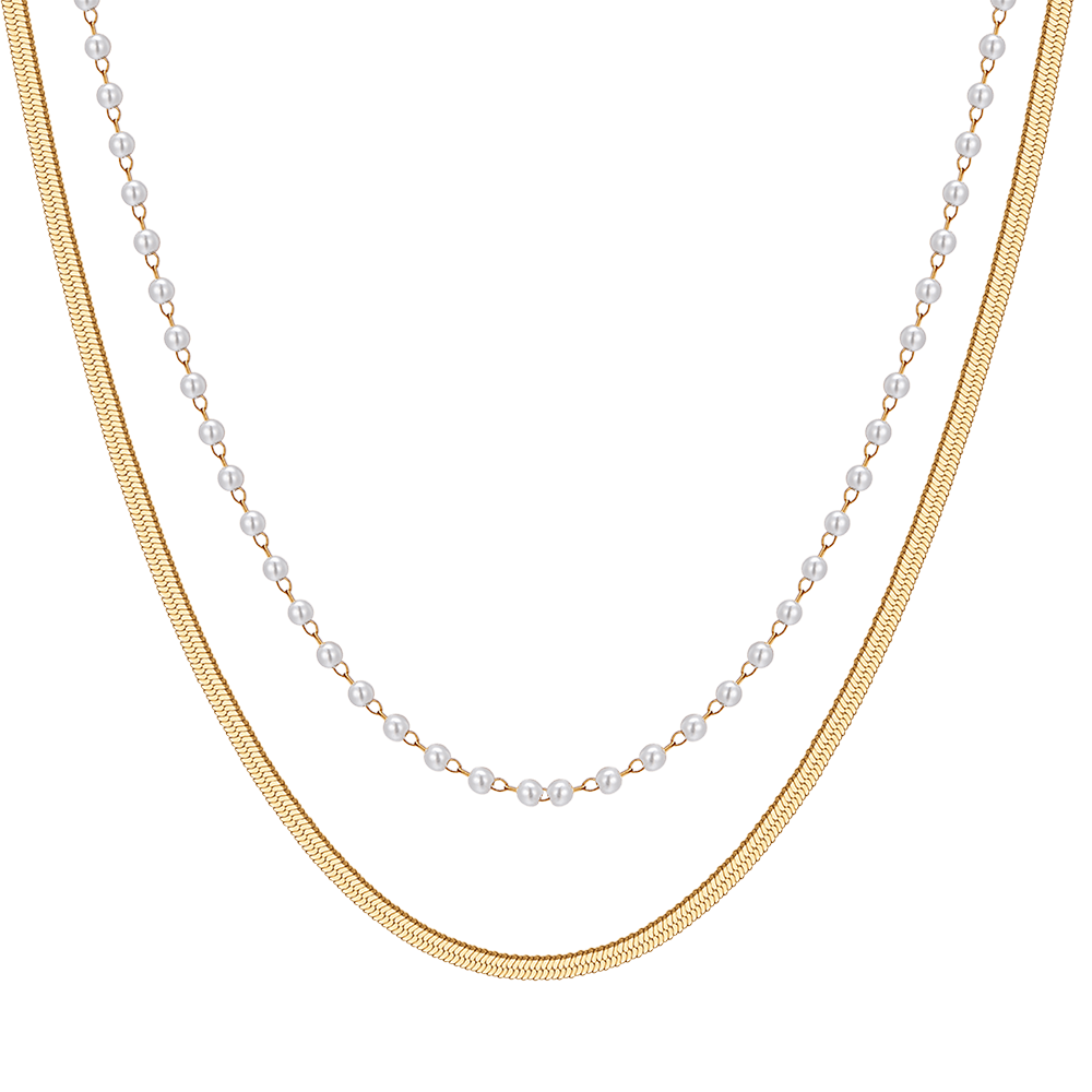 COLLIER FEMME EN ACIER AVEC PERLES BLANCHES