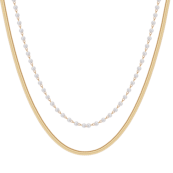 COLLIER FEMME EN ACIER AVEC PERLES BLANCHES