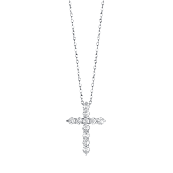 COLLIER CROIX EN ACIER POUR FEMMES AVEC CRISTAUX BLANCS