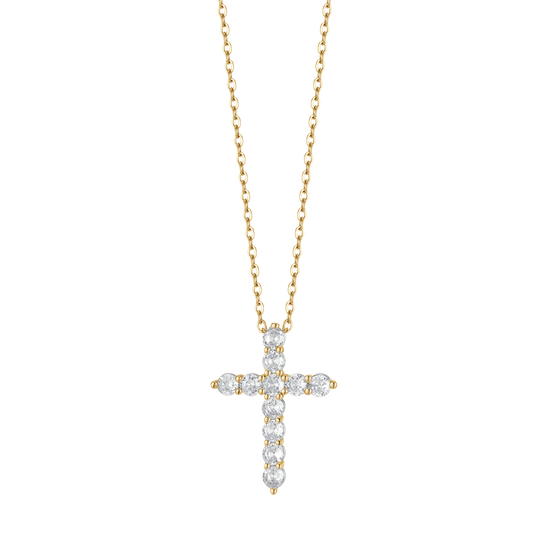 COLLIER POUR FEMME EN ACIER INOXYDABLE AVEC CROIX ET CRISTAUX BLANCS