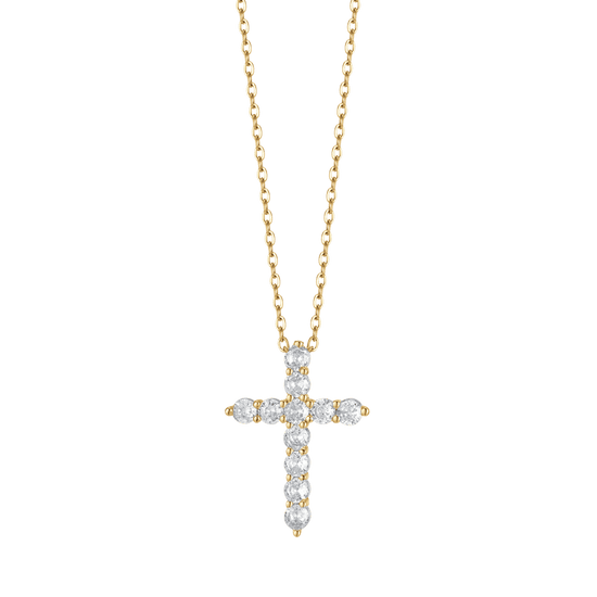 COLLIER POUR FEMME EN ACIER INOXYDABLE AVEC CROIX ET CRISTAUX BLANCS