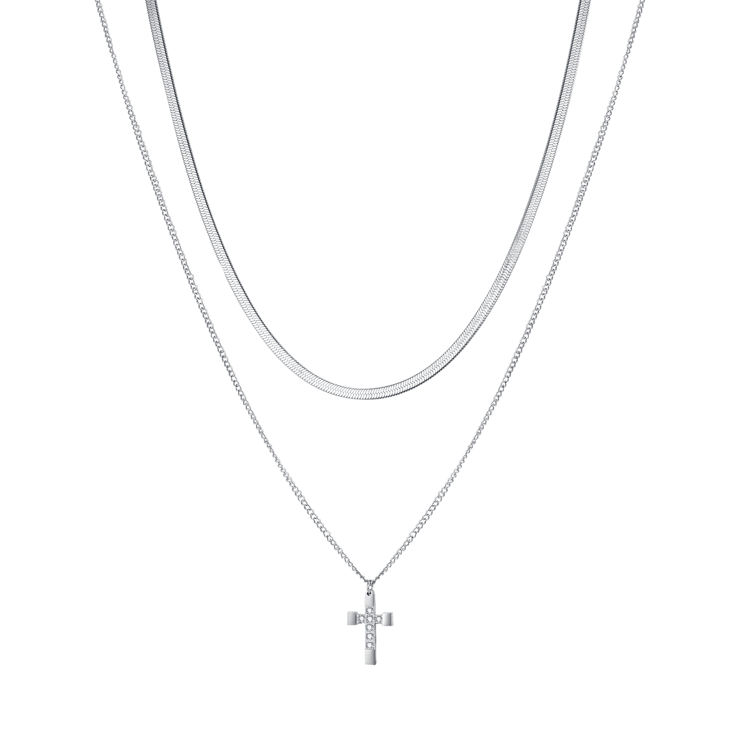 COLLIER CROIX EN ACIER POUR FEMMES AVEC CRISTAUX BLANCS