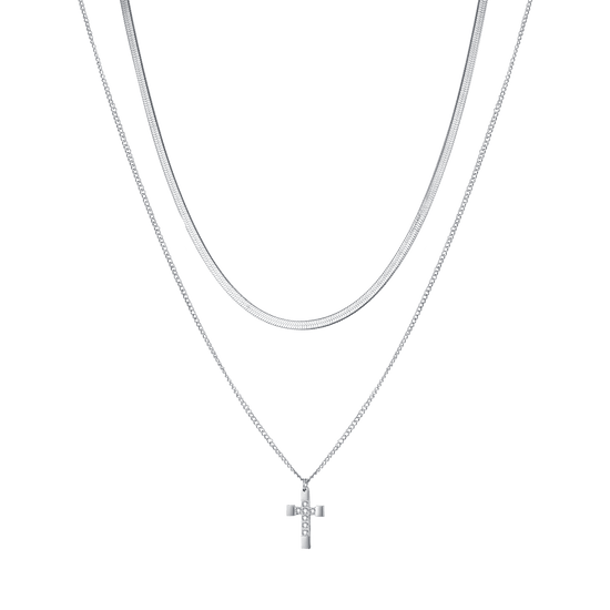 COLLIER CROIX EN ACIER POUR FEMMES AVEC CRISTAUX BLANCS