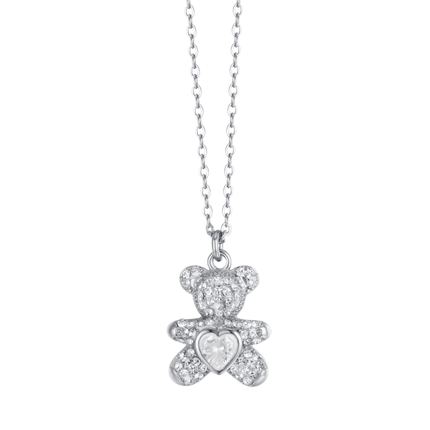 COLLIER EN ACIER POUR FEMME AVEC OURSON ET CRISTAUX BLANCS