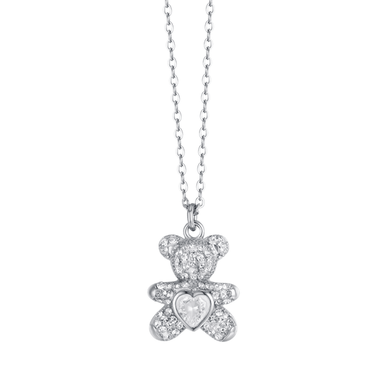 COLLIER EN ACIER POUR FEMME AVEC OURSON ET CRISTAUX BLANCS